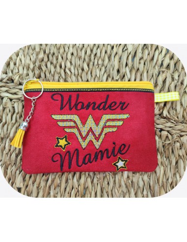 Motif de broderie machine ITH trousse mylar wonder mamie