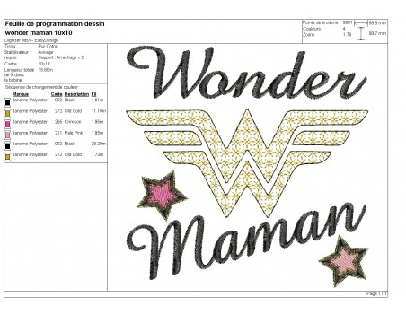 machine embroidery design mylar  wonder maman