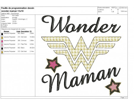 machine embroidery design mylar  wonder maman