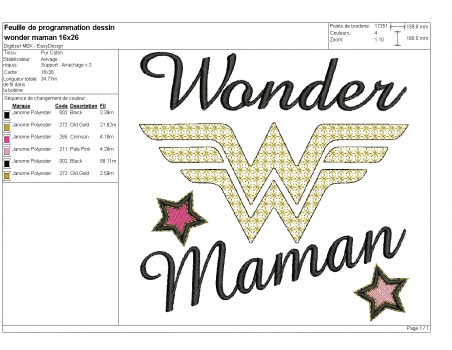 machine embroidery design mylar  wonder maman