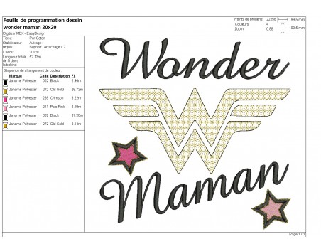 machine embroidery design mylar  wonder maman