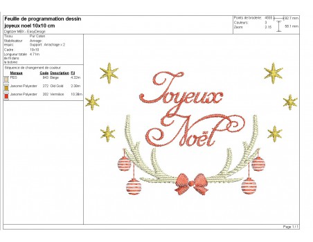 Motif de broderie machine bois du cerf de Noël