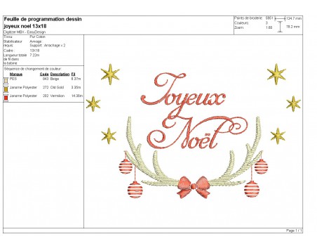 Motif de broderie machine bois du cerf de Noël