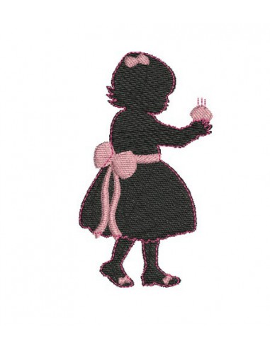 Instant download machine embroidery Chinese shadow silhouette little  girl