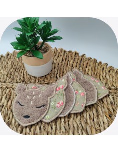 Motif de broderie machine  lingettes tête de biche ou faon en ITH