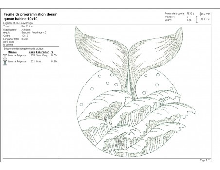 machine embroidery design  whale tail