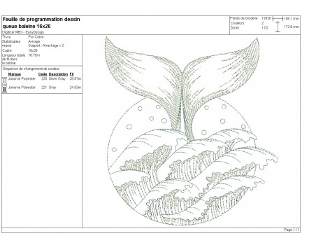 machine embroidery design  whale tail