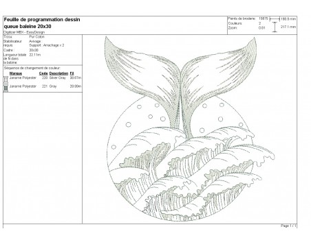 machine embroidery design  whale tail