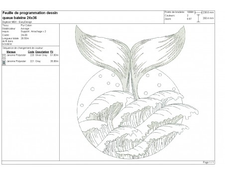 machine embroidery design  whale tail