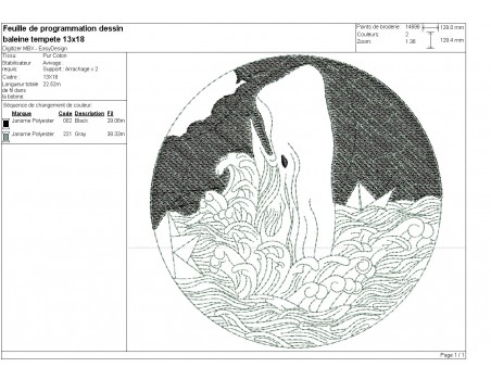 machine embroidery design  whale