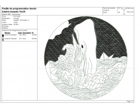 machine embroidery design  whale