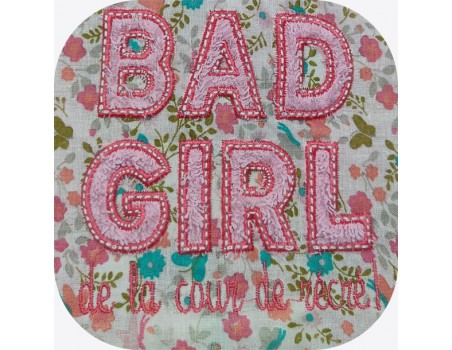 machine embroidery design bad girl in the playground text