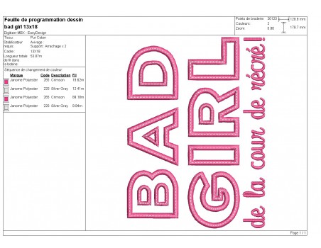 machine embroidery design bad girl in the playground text