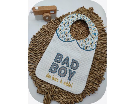 machine embroidery design bad boy sandbox text