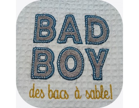 machine embroidery design bad boy sandbox text