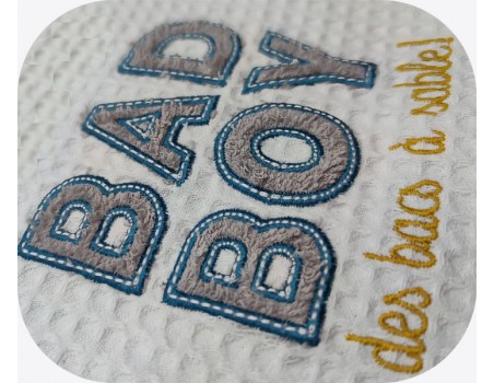 machine embroidery design bad boy sandbox text