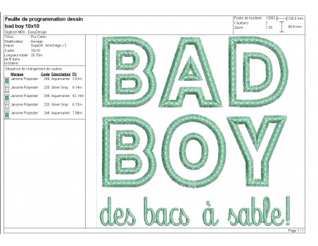 machine embroidery design bad boy sandbox text