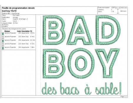 Motif de broderie machine  bad boy appliqué