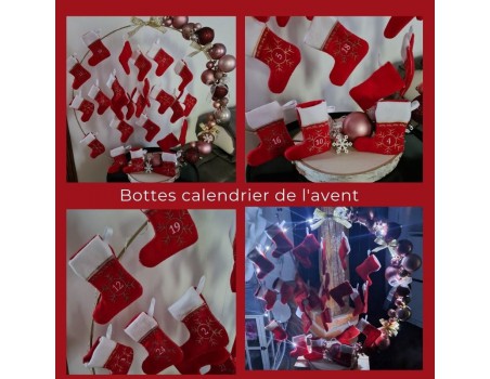 Motif de broderie machine ITH calendrier de l'avent bottes