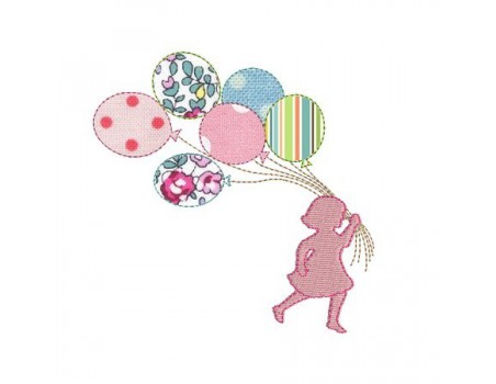 Instant download machine embroidery Chinese shadow silhouette little  girl with balloons