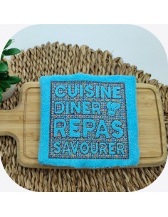 Motif de broderie machine texte cuisine en embossage