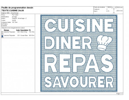 machine embroidery design text kitchen embossed