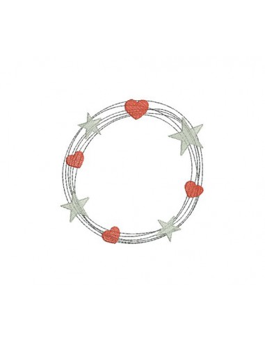 machine embroidery design circle frame heart and star