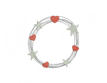 machine embroidery design circle frame heart and star