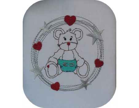 machine embroidery design circle frame heart and star
