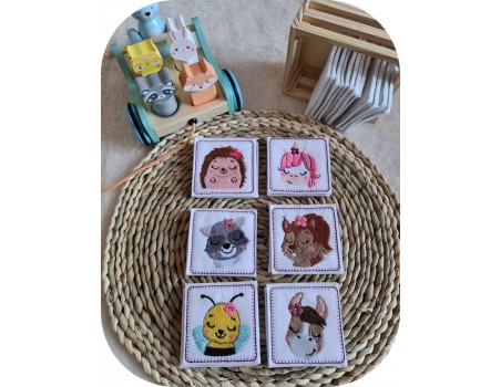 Motif de broderie machine ITH memory 4 animaux portraits filles