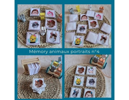 Motif de broderie machine ITH memory 4 animaux portraits filles