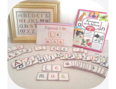 Motif de broderie machine  alphabet  j'apprends à lire ITH