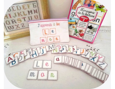 Motif de broderie machine  alphabet  j'apprends à lire ITH