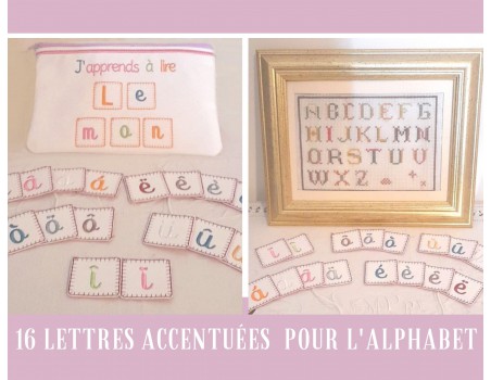 Motif de broderie machine 16  lettres accentuées  ITH