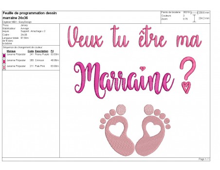 Motif de broderie  machine texte  marraine