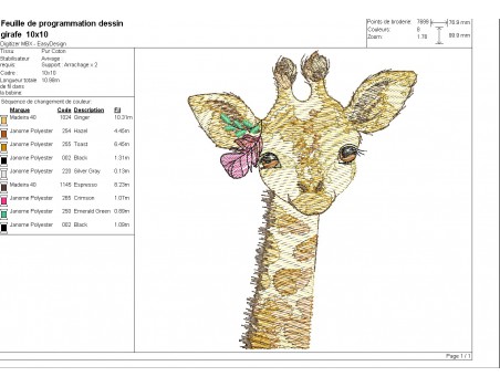 Motif de broderie machine girafe aquarelle