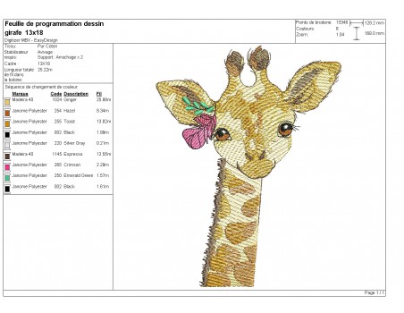 machine embroidery design watercolor giraffe