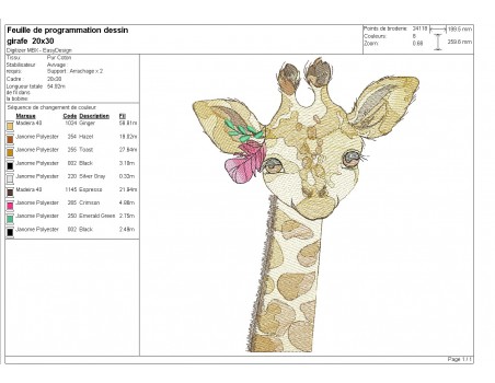 machine embroidery design watercolor giraffe