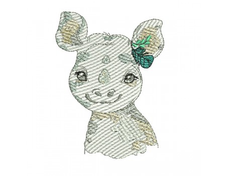 Motif de broderie machine rhinocéros aquarelle