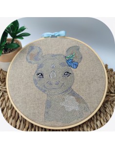 Motif de broderie machine rhinocéros aquarelle