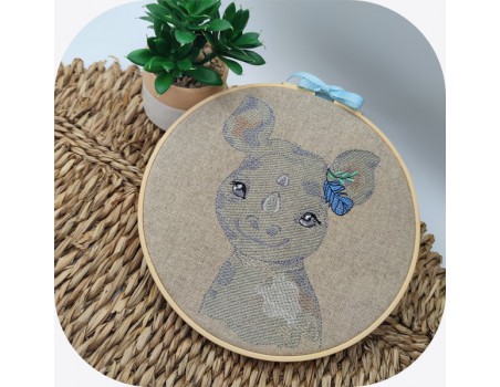 machine embroidery design watercolor rhinoceros