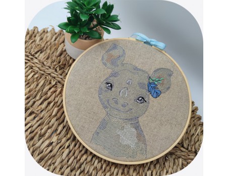 Motif de broderie machine rhinocéros aquarelle