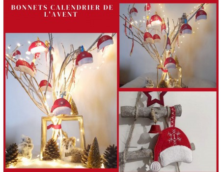 Motif de broderie machine ITH calendrier de l'avent bonnet