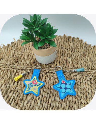 machine embroidery  design ith  key ring applique star