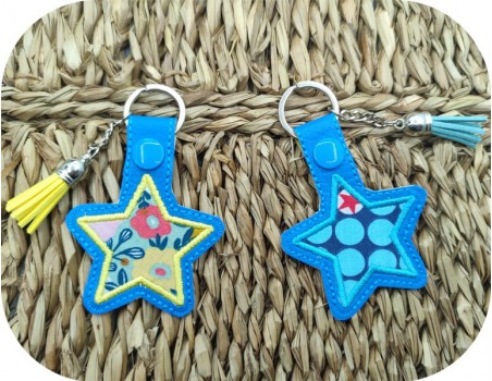 machine embroidery  design ith  key ring applique star