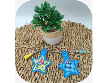 machine embroidery  design ith  key ring applique star