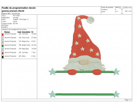 Motif de broderie machine gnome prénom