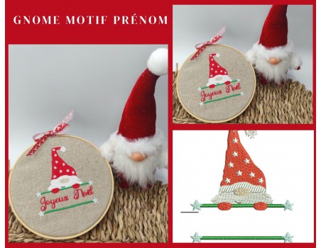 Motif de broderie machine gnome prénom