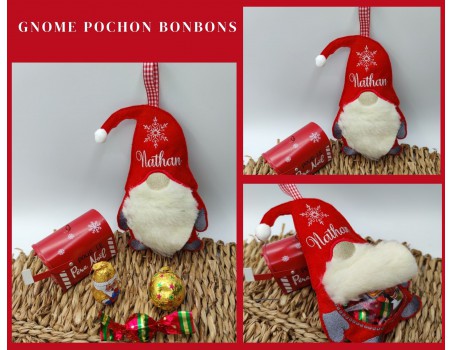 Motif de broderie machine gnome de  Noël  ITH pour bonbons