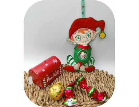 Motif de broderie machine lutin de  Noël  ITH pour bonbons